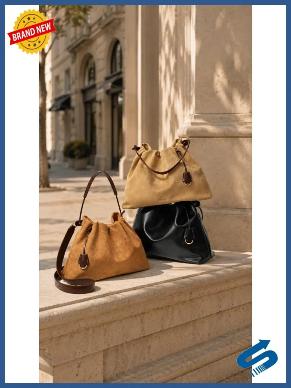 Slouchy Hobo Bag Drawstring Crossbody Shoulder Purse Faux Suede Vegan Leather